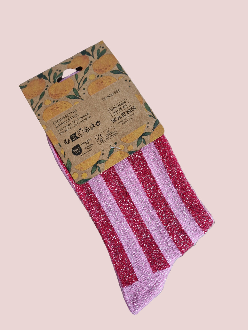 Chaussettes rayures rouge et rose Connasse