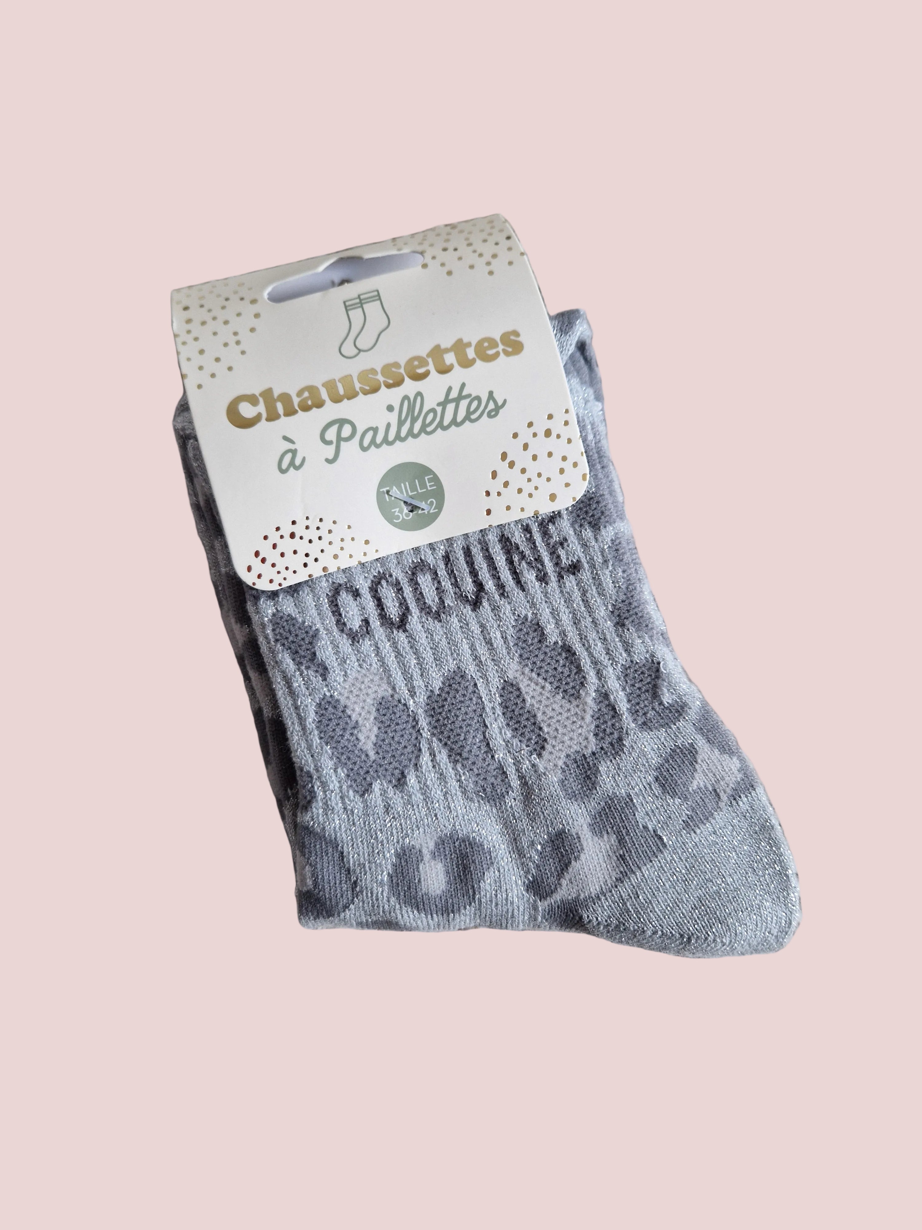 Chaussettes Coquine imprimé léopard gris