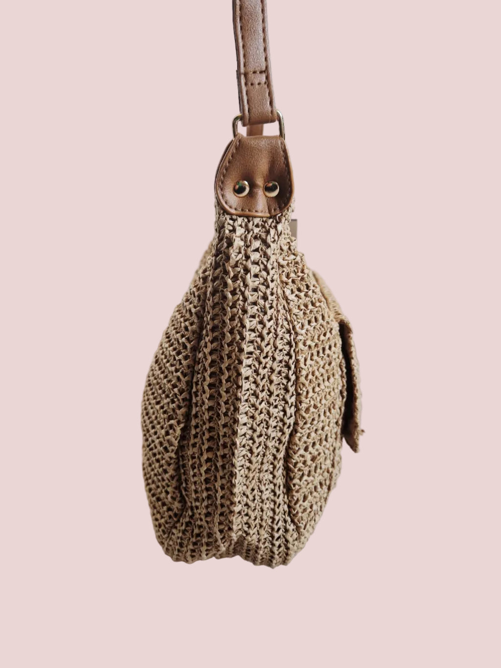 Sac bandoulière raphia foncé