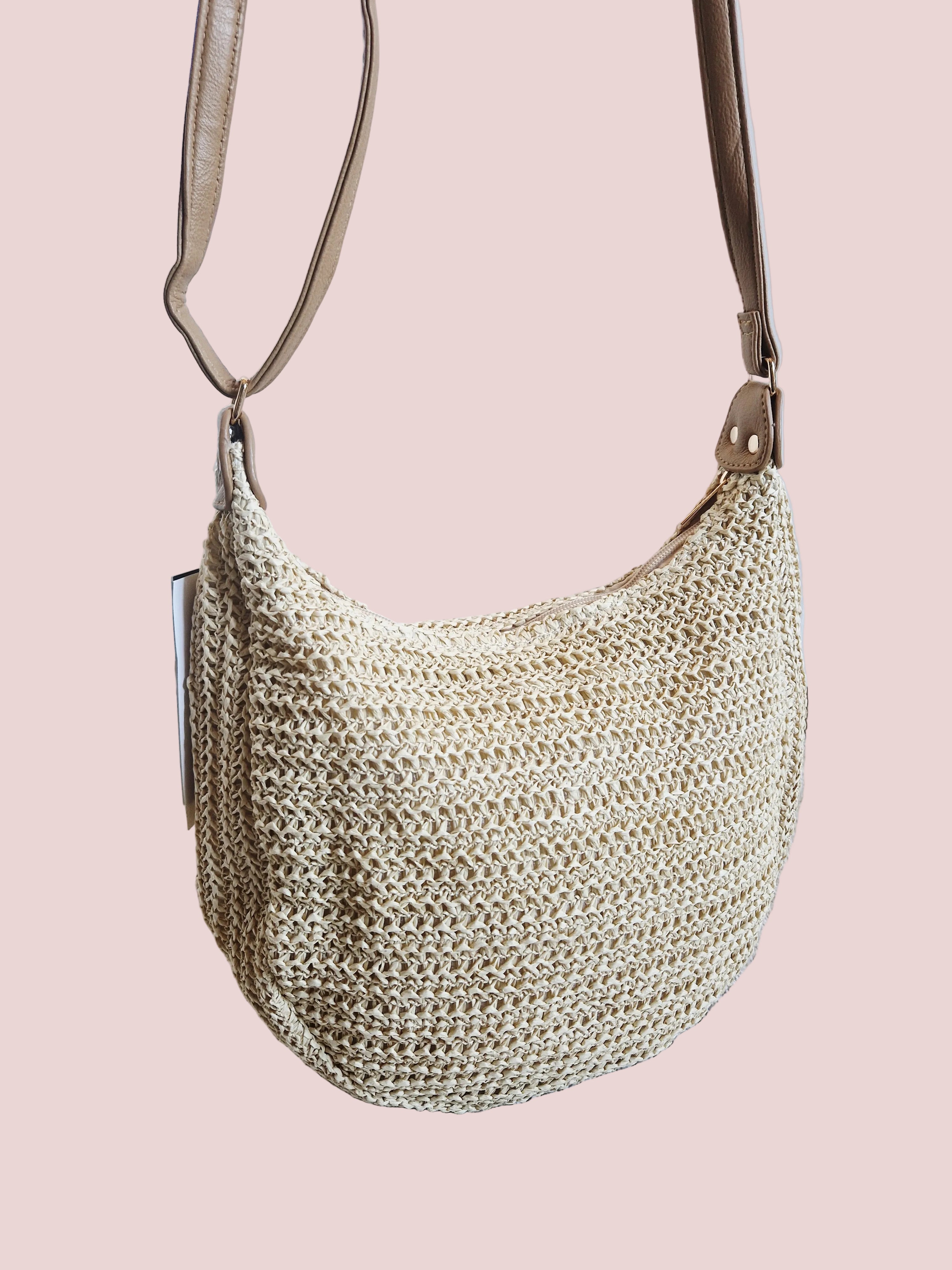 Sac bandoulière raphia clair