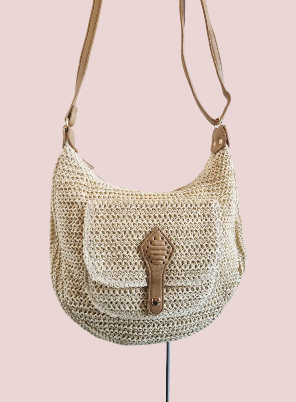 Sac bandoulière raphia clair
