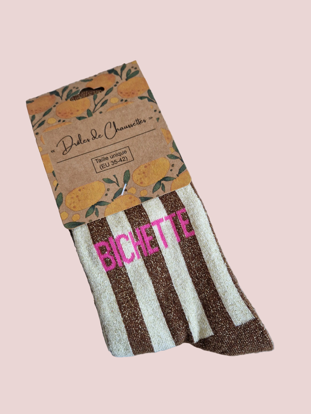 Chaussettes Bichette rayé marron crème rose