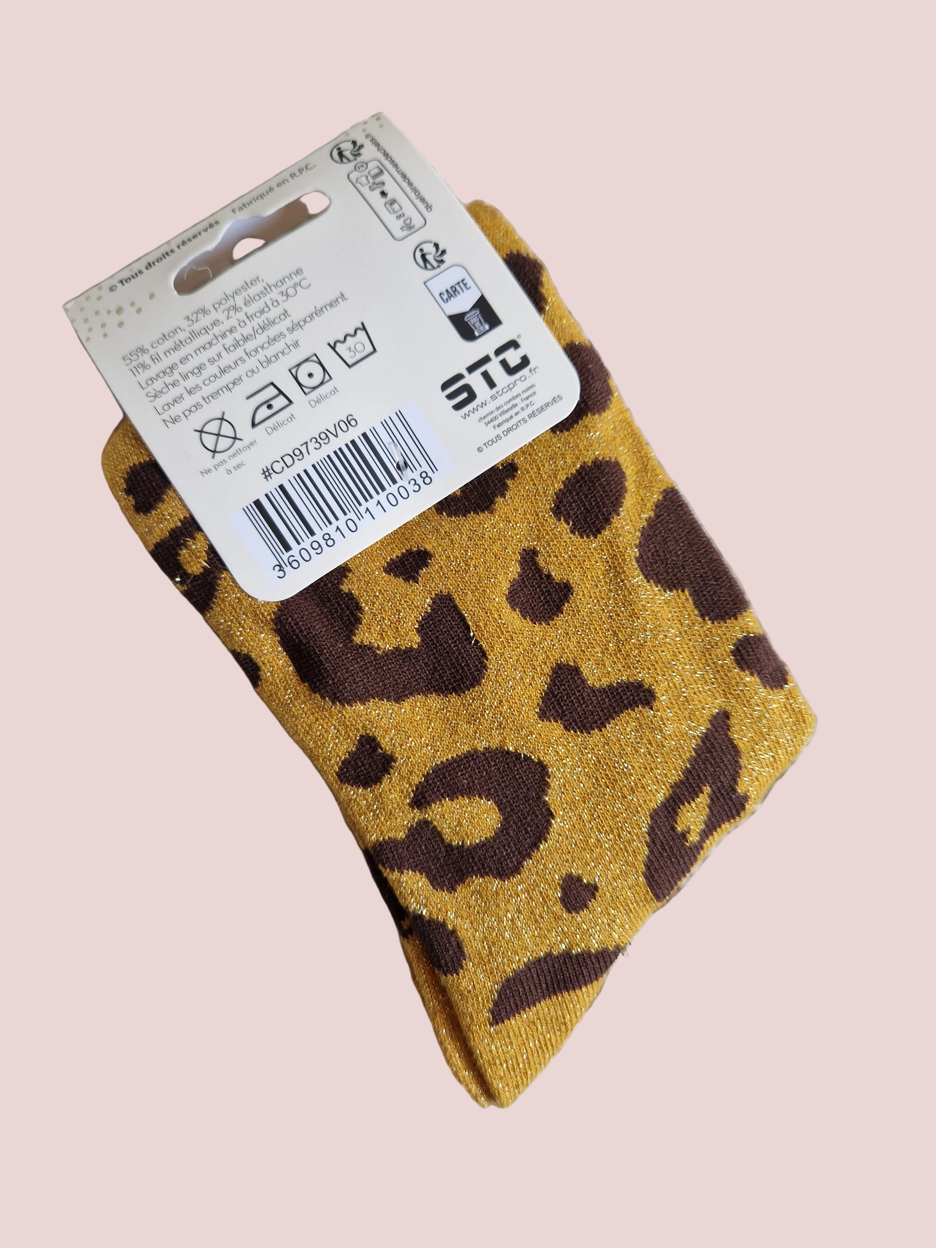 Chaussettes paillettes imprimé léopard