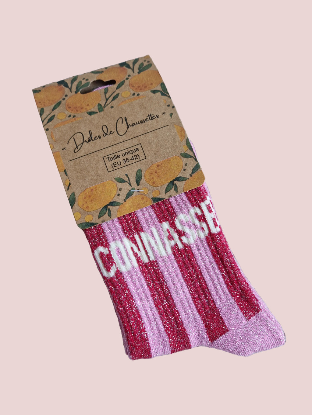 Chaussettes rayures rouge et rose Connasse